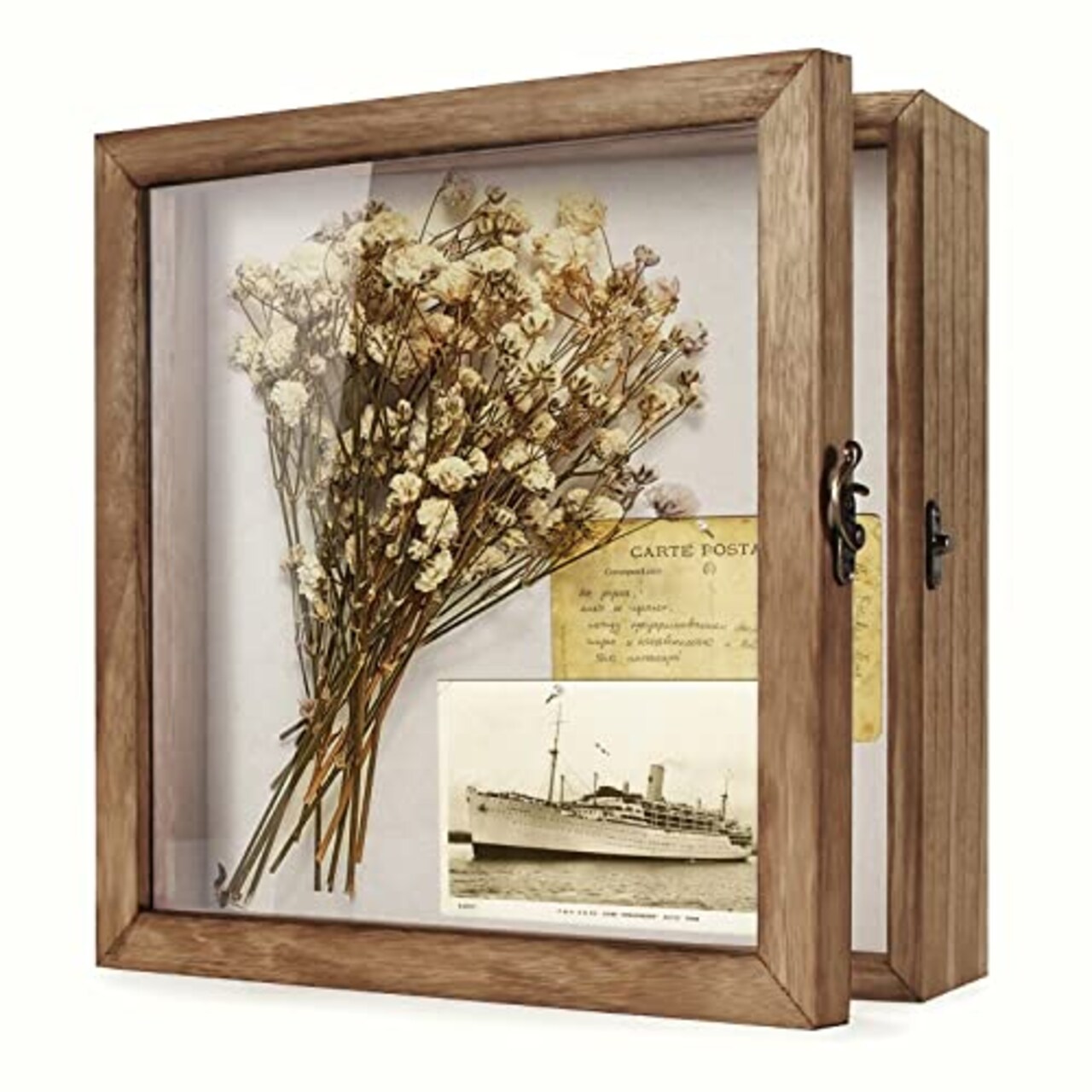 Shadow Box Display Case 11 x 11 Flowers Shadow Box Frame with Glass Window Picture Frame Wedding Bouquet Memorabilia Medals Photos Memory Box for Keepsakes - Carbonized